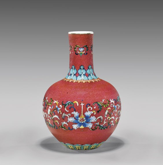 OLD FAMILLE ROSE ENAMELED VASE (1 of 3)