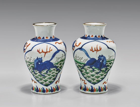 PAIR ANTIQUE WUCAI PORCELAIN VASES (1 of 3)
