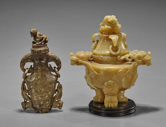 Two Chinese Carved Censer & Urn (1 of 1)