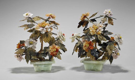 Pair Chinese Hardstone Flowering "Trees" (1 of 1)