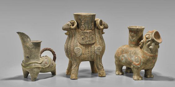 Three Painted Pottery Zoomorphic Vessels (1 of 2)