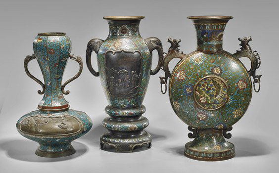 Three Japanese Champlevé Bronze Vases (1 of 1)