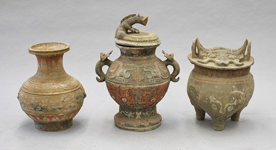Three Large Chinese Painted Pottery Vases (1 of 1)
