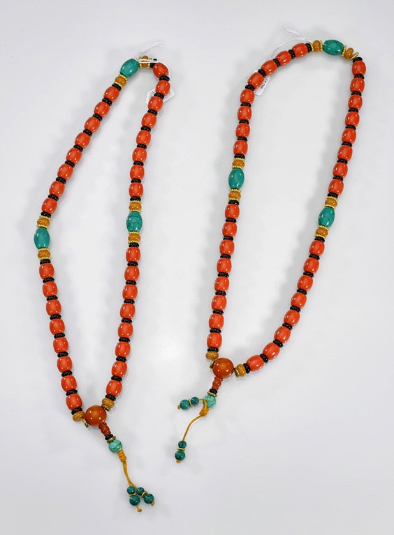 Pair Coral Prayer Bead Necklaces (1 of 1)