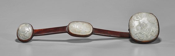 Carved Wood & Hardstone Inset Ruyi Scepter (1 of 1)
