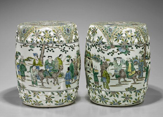 Pair Chinese Famille Verte Garden Seats (1 of 1)