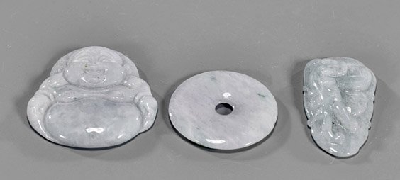 Three Chinese Carved Jadeite Pendants (1 of 1)