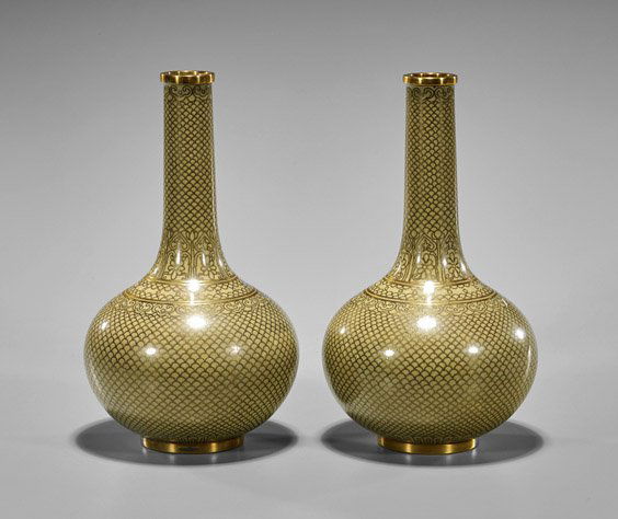 Pair Old Chinese Cloisonné "Fishscale" Vases (1 of 1)