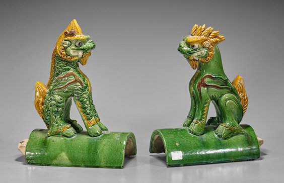 Pair Ming-Style Sancai Glazed Roof Tiles (1 of 1)