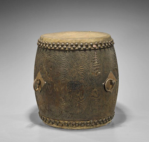 Old Chinese Wood & Leather Drum (1 of 1)