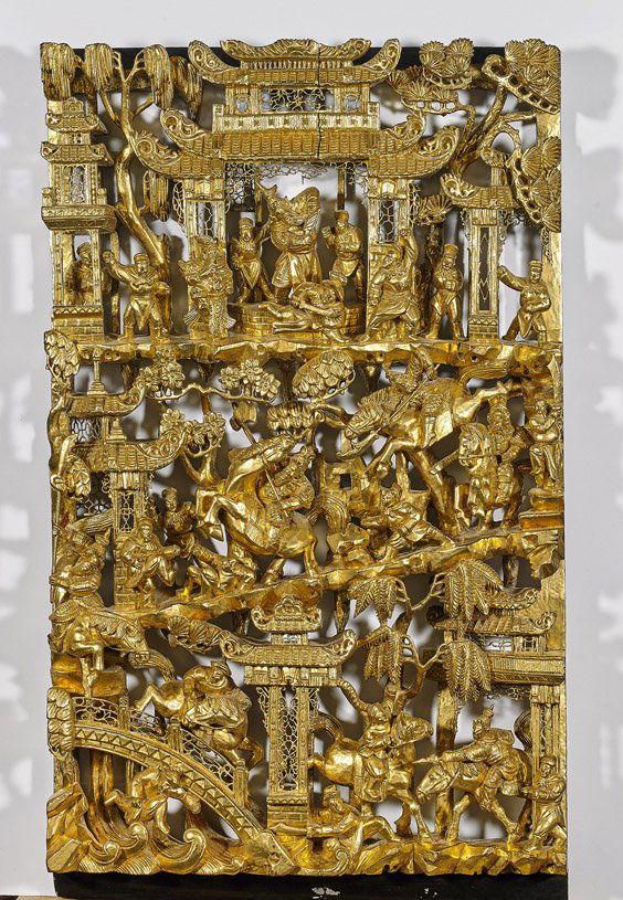 Chinese Gilt & Lacquered Wood Panel (1 of 1)