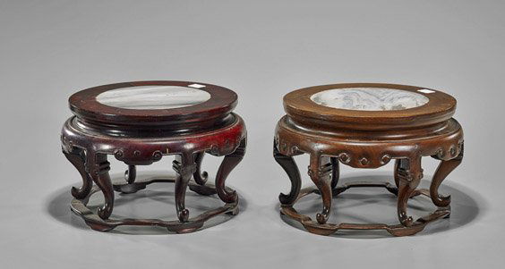 Pair Chinese Wood & Marble Pedestals (1 of 1)