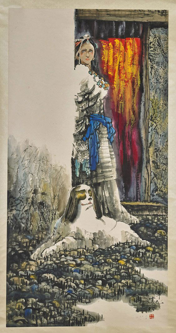 Two Chinese Paper Scrolls: Figures (1 of 6)