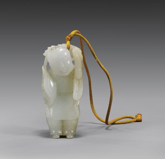 CARVED WHITE JADE TOGGLE: Boy (1 of 2)