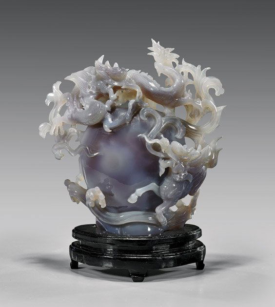LARGE CARVED AGATE DRAGON GROUP (1 of 2)