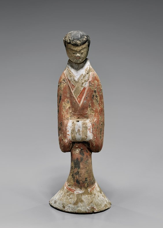 TALL HAN DYNASTY POTTERY FIGURE (1 of 2)