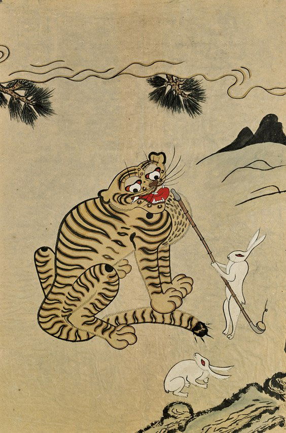 OLD KOREAN PAINTING: Tiger & Rabbits (1 of 1)
