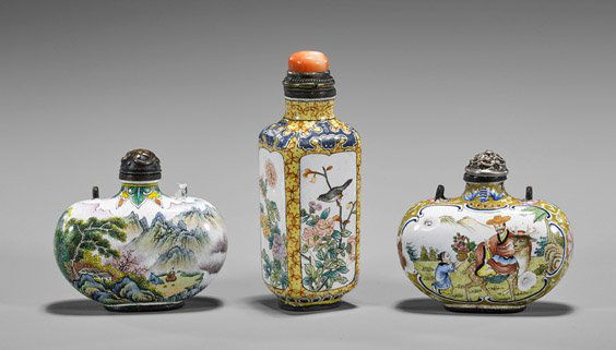 Three Enamel on Copper Snuff Bottles (1 of 1)