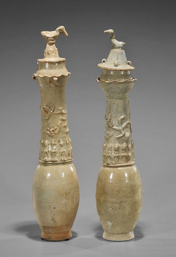 Pair Chinese Glazed Funerary Urns (1 of 1)