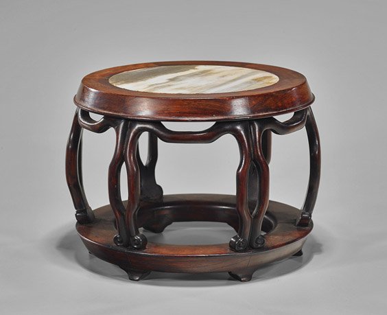 Chinese Rosewood & Marble Pedestal (1 of 1)