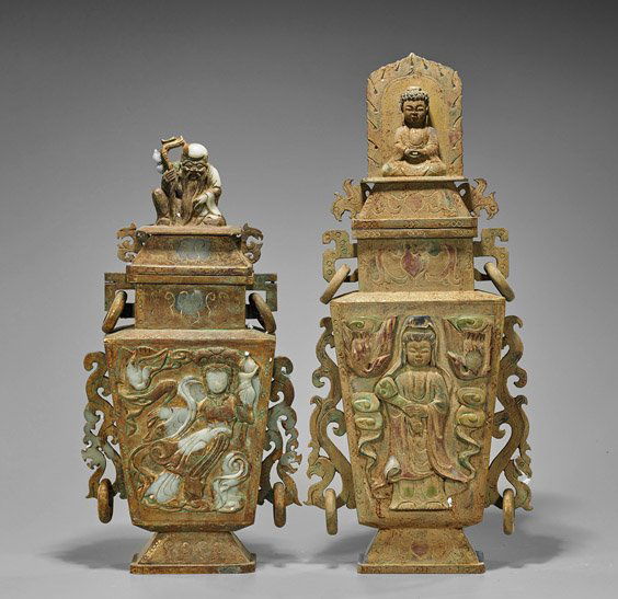 Pair Archaistic Chinese Figural Vases (1 of 2)