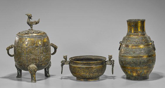 Three Chinese Gilt Bronze Vessels (1 of 2)