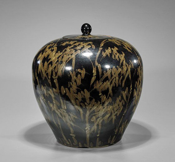 Large Japanese Black Glazed Jar (1 of 2)