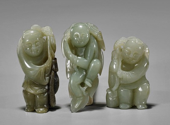 Three Carved Celadon Jade Boys (1 of 1)