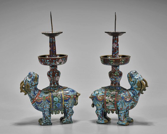 Pair Ming-Style Cloisonné Candlesticks (1 of 1)