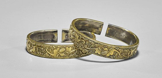Pair Chinese Gilt Bronze Cuff Bracelets (1 of 1)