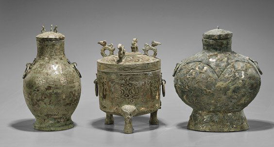 Three Archaistic Bronze Inlaid Vessels (1 of 1)