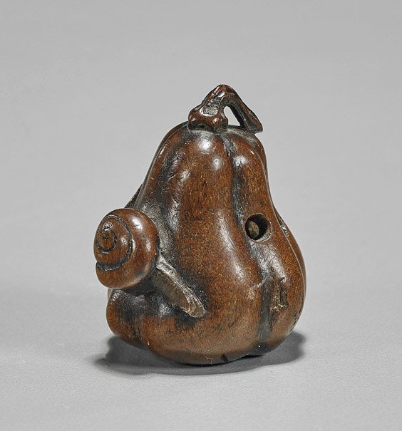 Antique Wood Netsuke: Gourd & Snail (1 of 2)