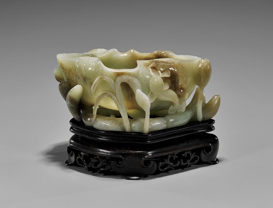 CARVED CELADON JADE LOTUS COUPE (1 of 2)