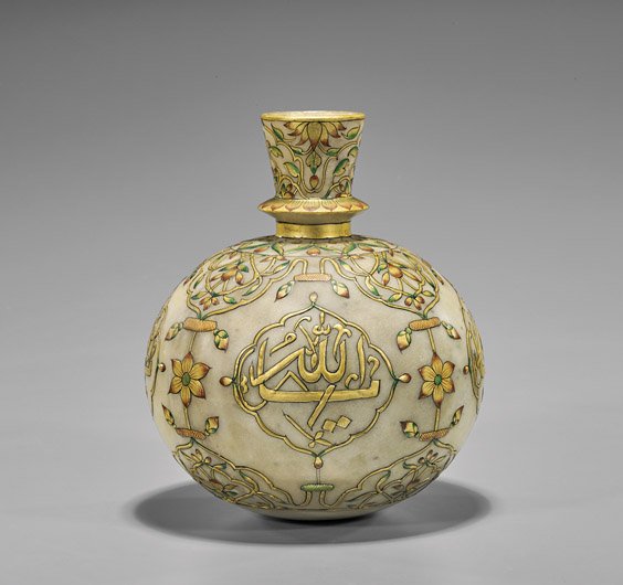 ANTIQUE MUGHAL APPLIQUÉ ALABASTER VASE (1 of 2)