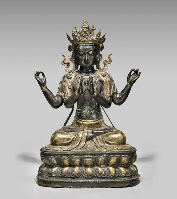 LARGE SINO-TIBETAN GILT BRONZE FIGURE (1 of 2)