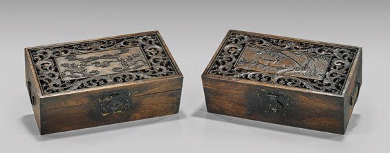 TWO CARVED OPENWORK HARDWOOD BOXES (1 of 1)