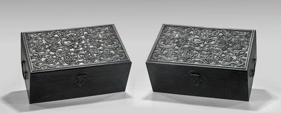 TWO CHINESE CARVED WOOD CHESTS (1 of 2)
