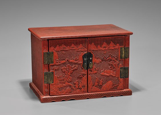 ANTIQUE CARVED CINNABAR LACQUER CHEST (1 of 2)