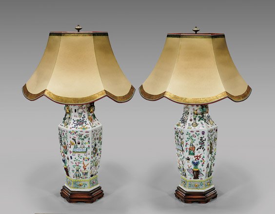 PAIR ANTIQUE PORCELAIN VASES/LAMPS (1 of 2)