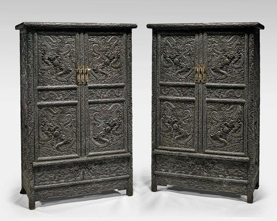 PAIR TALL ZITAN WOOD CABINETS (1 of 2)