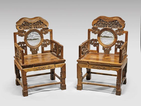 PAIR MARBLE-SET HUANGHUALI CHAIRS (1 of 1)