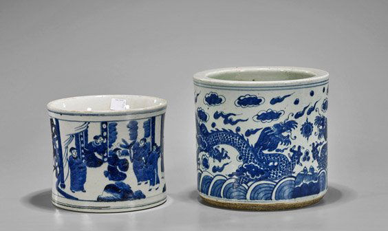 Two Blue & White Porcelain Brushpots (1 of 1)