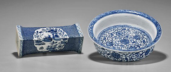 Two Chinese Blue & Whites: Pillow & Basin (1 of 1)