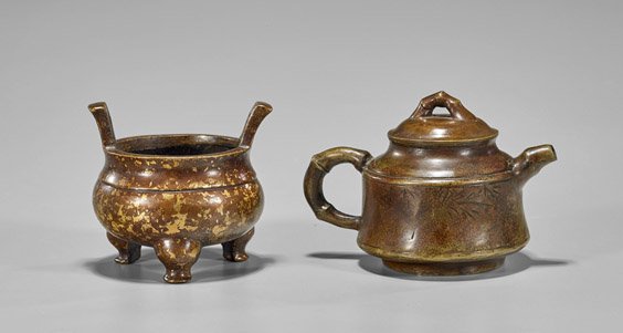 Two Small Chinese Bronzes: Censer & Teapot (1 of 2)