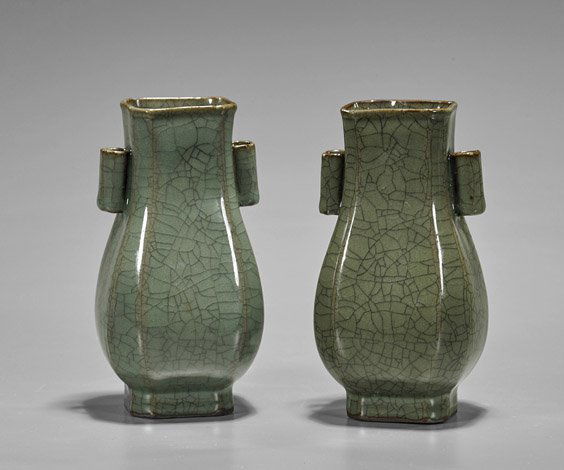Pair Old Chinese Green Crackle Vases (1 of 1)