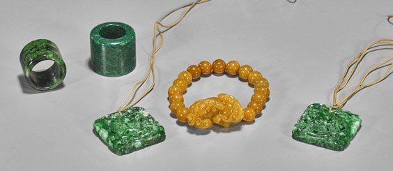 Five Carved Jadeite/Hardstone Jewelry (1 of 1)