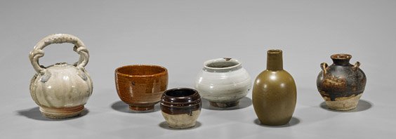 Six Small Antique Chinese Glazed Vessels (1 of 1)