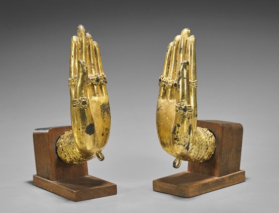 Pair Antique Thai Gilt Bronze Hands (1 of 1)