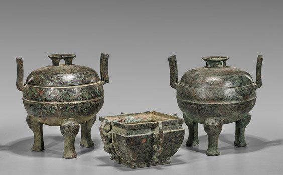 Three Chinese Inlaid Bronze Vessels (1 of 1)