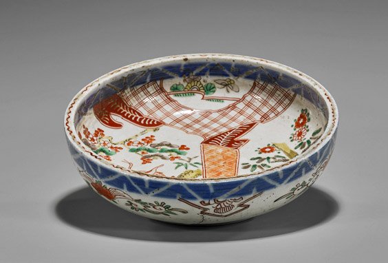 Antique Japanese Imari Porcelain Bowl: Antique Japanese Imari Porcelain Bowl 19th Century Japanese Imari porcelain bowl; depicting cranes, bamboo and plum blossoms in vignettes, blue underglaze to rim; D: 7 1/4"; Provenance: From the Hashi